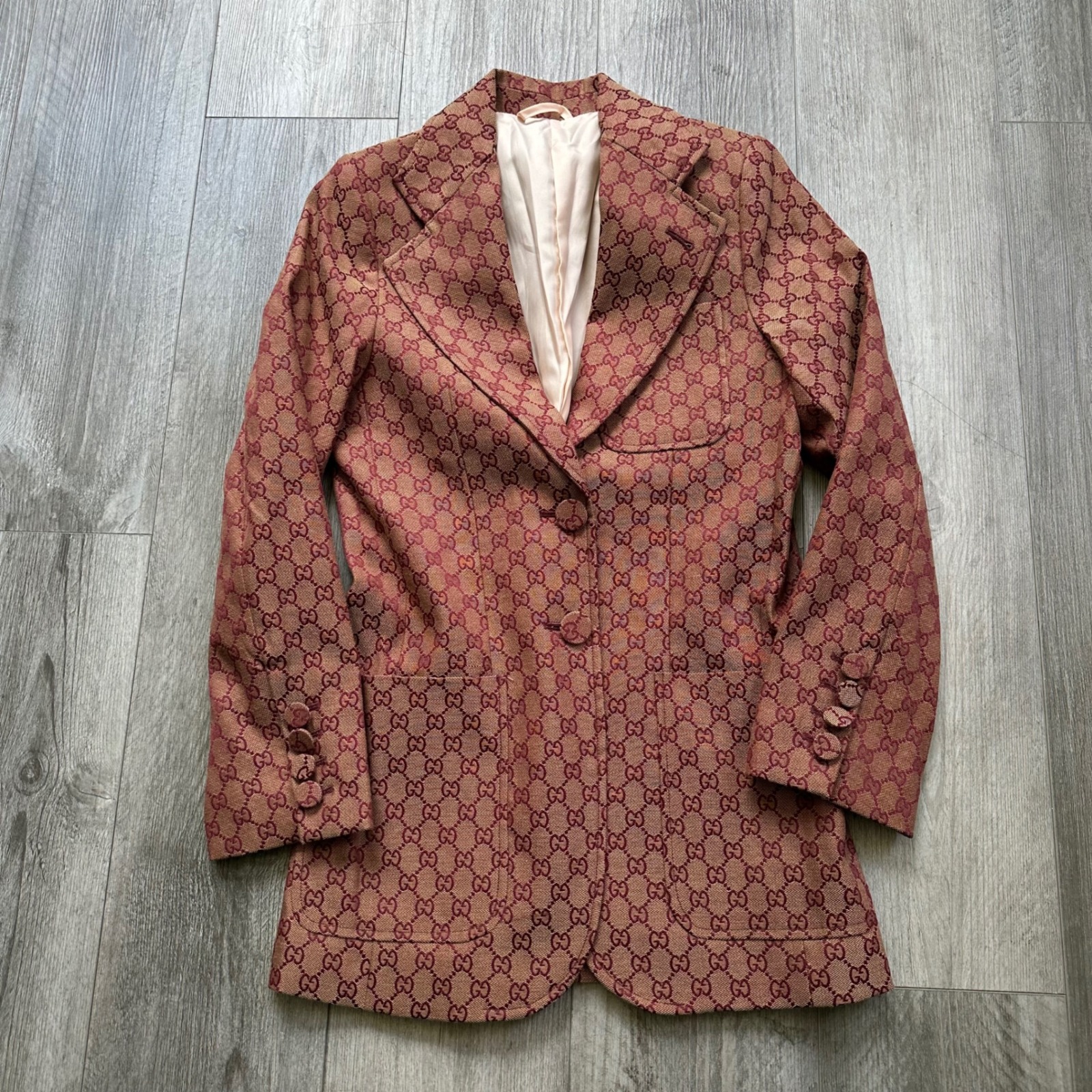 Gucci Gg Monogram Canvas Blazer Jacket Size 36 Womens